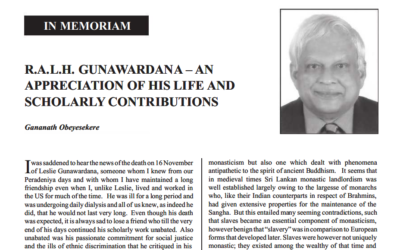 R.A.L.H. Gunawardana – An Appreciation of His Life and Scholarly Contributions  Gananath Obeyesekere