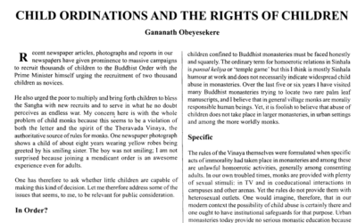 Child Ordinations and the Rights of Children Gananath Obeyesekere