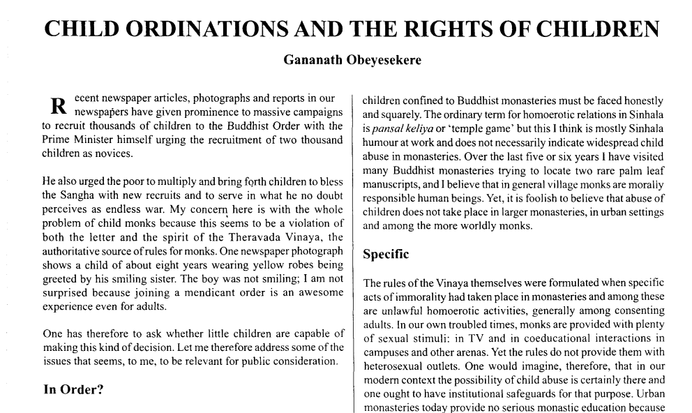 Child Ordinations and the Rights of Children Gananath Obeyesekere